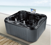 Outdoor spa hot tub luxury black acrylic bathtub with massage and bluetooth music connection and TV watching