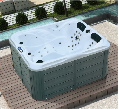 Hot sale square shape 3 person solid surface plastic skirt outdoor bathtub massage spa function