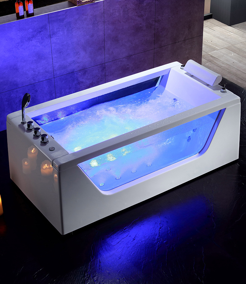 Single White Rectangle Center Freestanding Massage Jacuzzi Tub for Bathroom