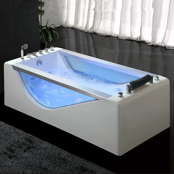  White Rectangle Center Freestanding Massage Jacuzzi Tub for Bathroom glass shower surfing