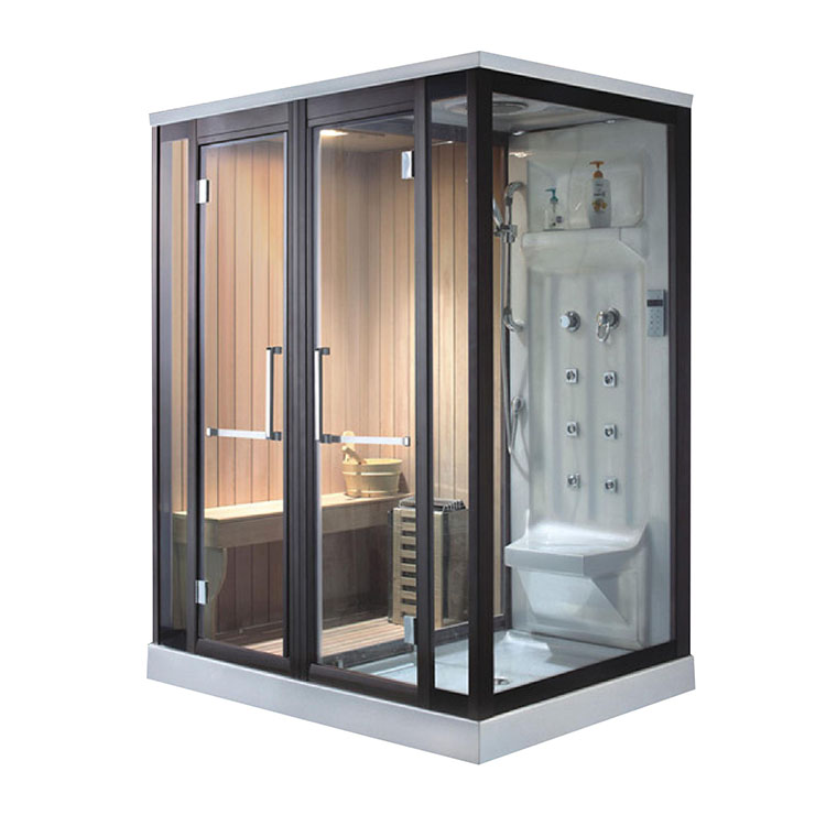 High Quality Wholesale Glass Door Hemlock Wood Dry stone Sauna and Wet Steam Shower Outdoor