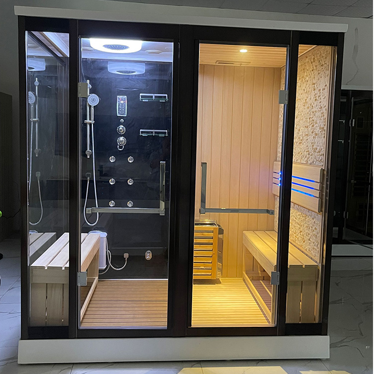 Hot Selling Solid Wooden and Tempered glass Indoor Hemlock Sauna Steam Room For 1  2 Persons