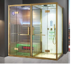 golden frame glass and hemlock wood 2 person rectangle steam shower sauna room with infrared heating 