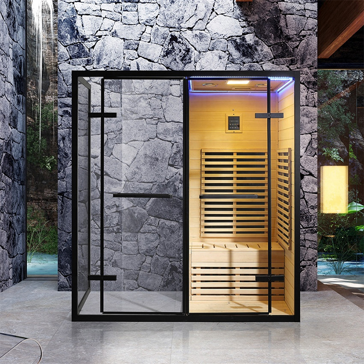 Custom made size Modern design steam sauna room with color overhead lights and ring lights