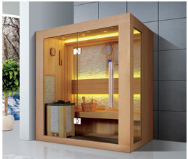 Luxury Design Sauna Cabin Corner Sauna Room with Art Stone and Glass door