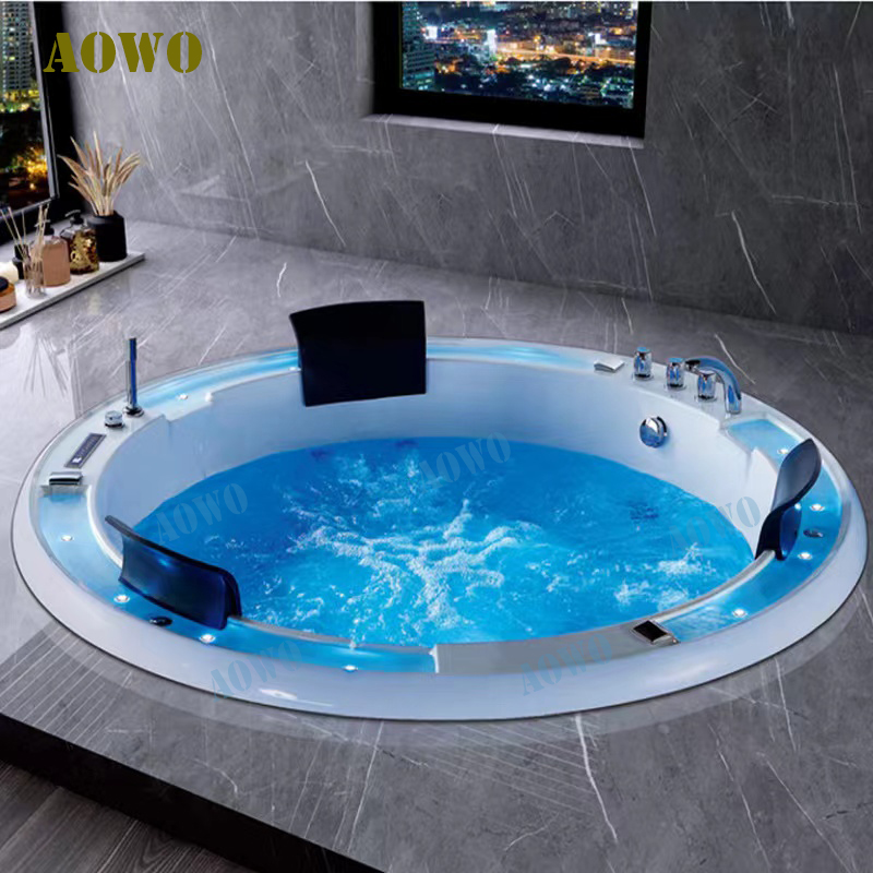 large space for 3 person round shape drop in jacuzzi with the colorful led lights and heater bluetooth