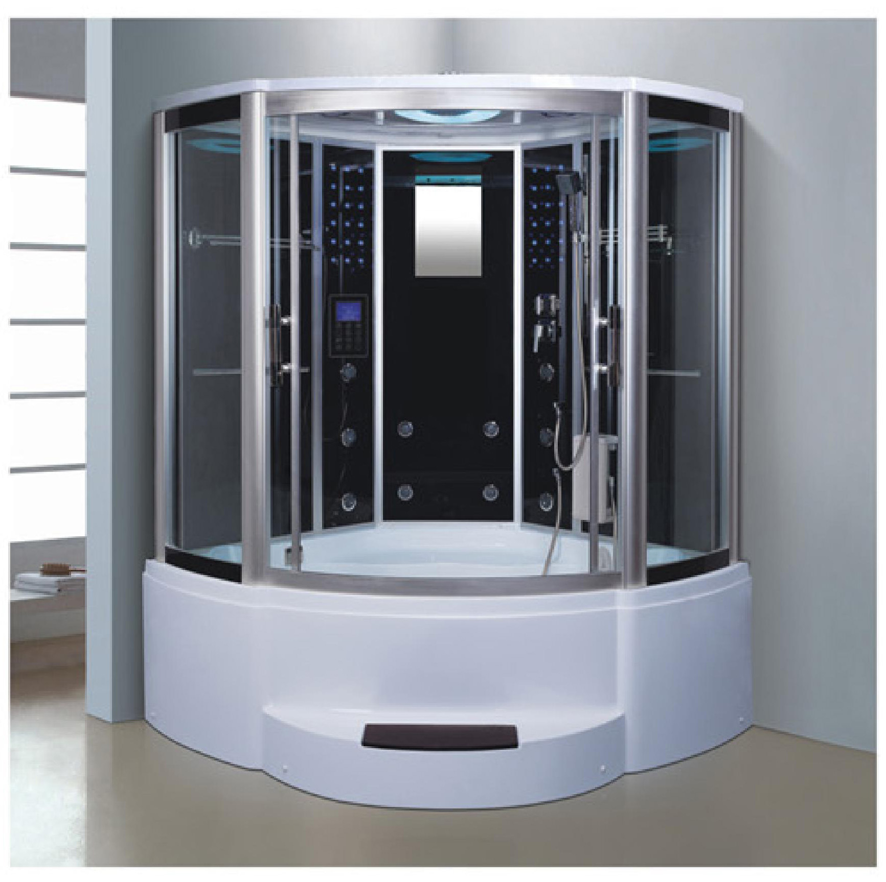 customs color steam shower room can be sit 2 person with a jacuzzi tub