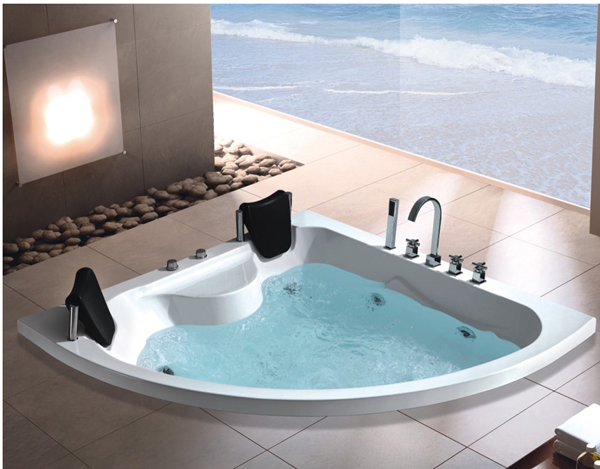 double person build in jacuzzi indoor shower usage with two pillows