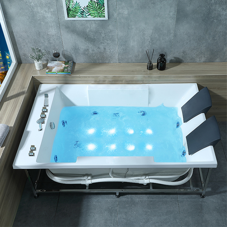 AOWO 2 person large big size massage bathtub tub indoor bathroom acrylic square wall in with jet whirlpool bathtub