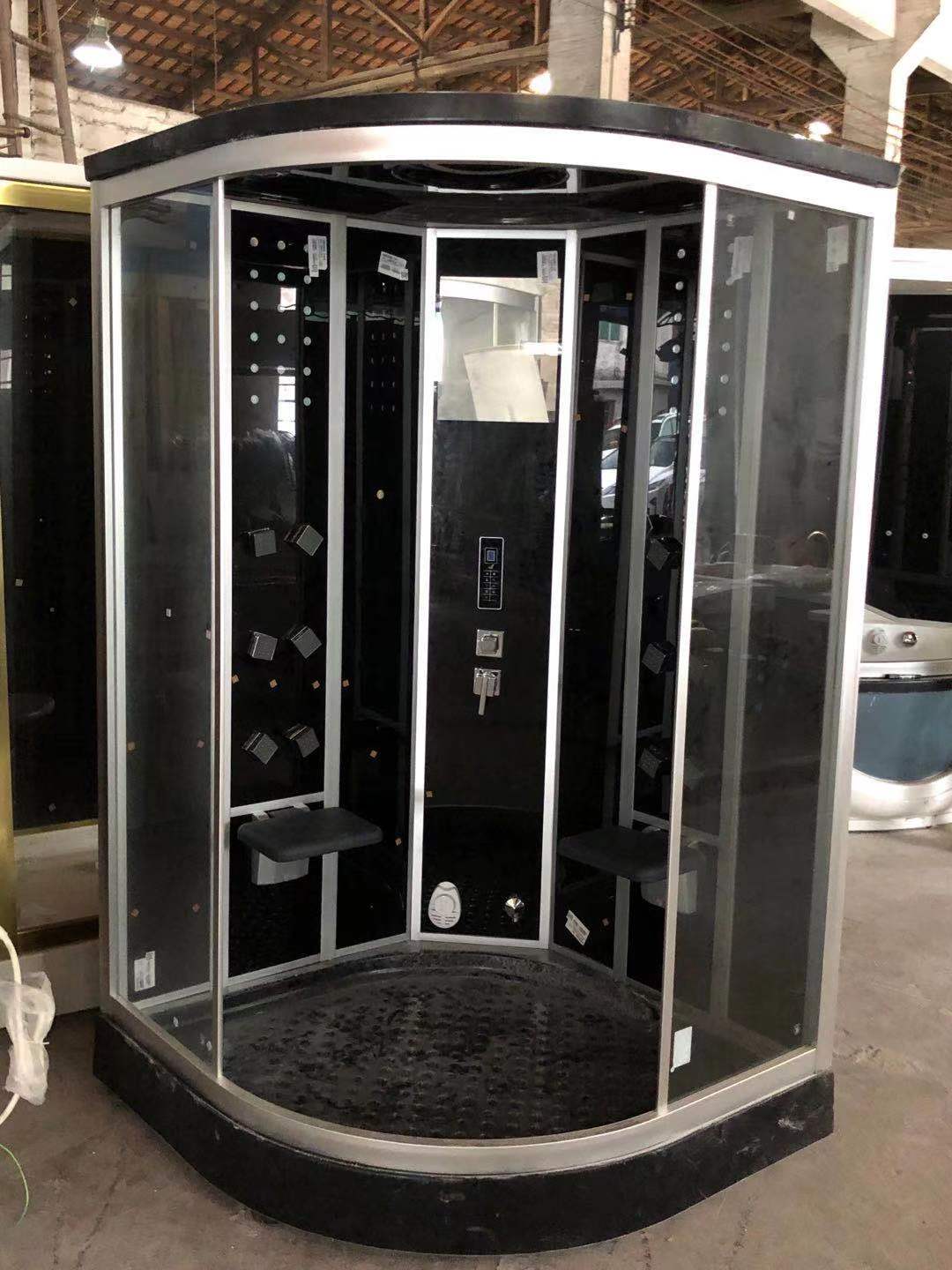 Luxury Black Complete Enclosed Glass Steam Shower Cabin Room With Massage Air Jets