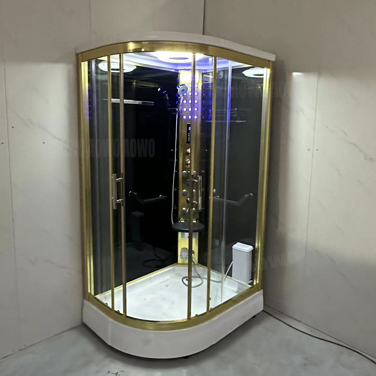 Hot selling gold color luxury frame single person size sector shape steam sauna shower