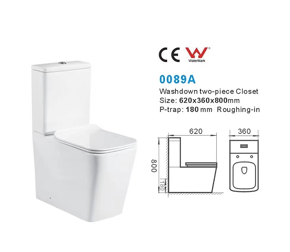 Medyag WaterMark Rimless Back To Wall Two Piece Wash Down Toilets Ceramic P-trap S-trap Toilet Bowl