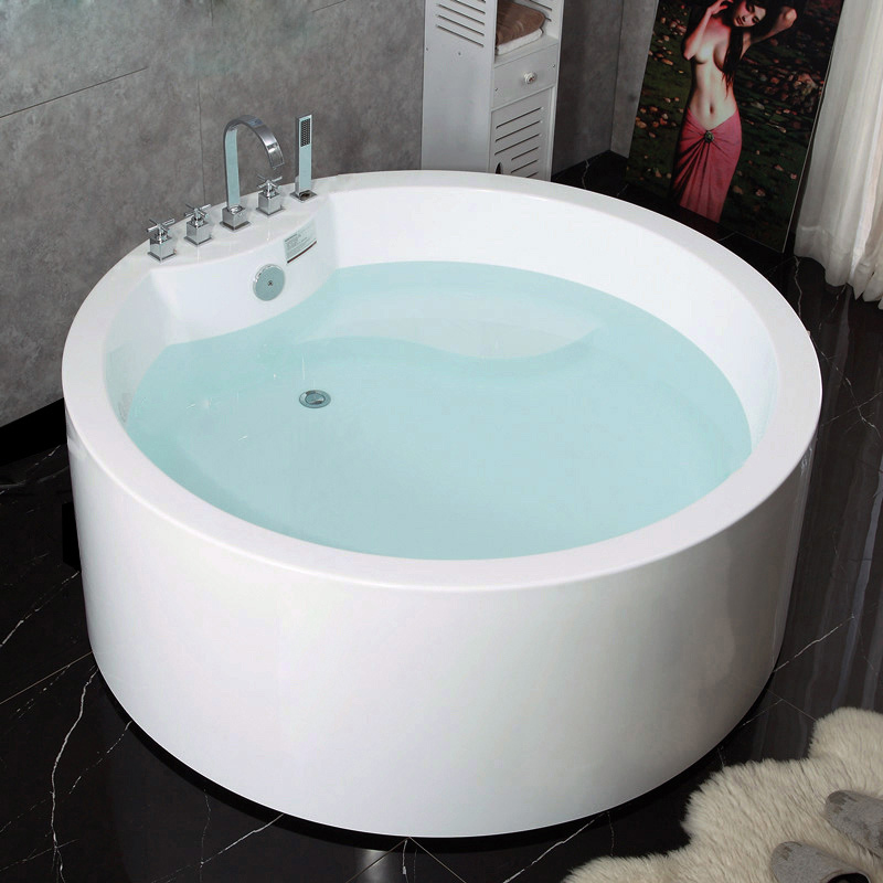 White Acrylic Bathtub round Circle Whirlpool Massage Luxurious Spa Tubs for Hotels Includes Drainer and Faucet